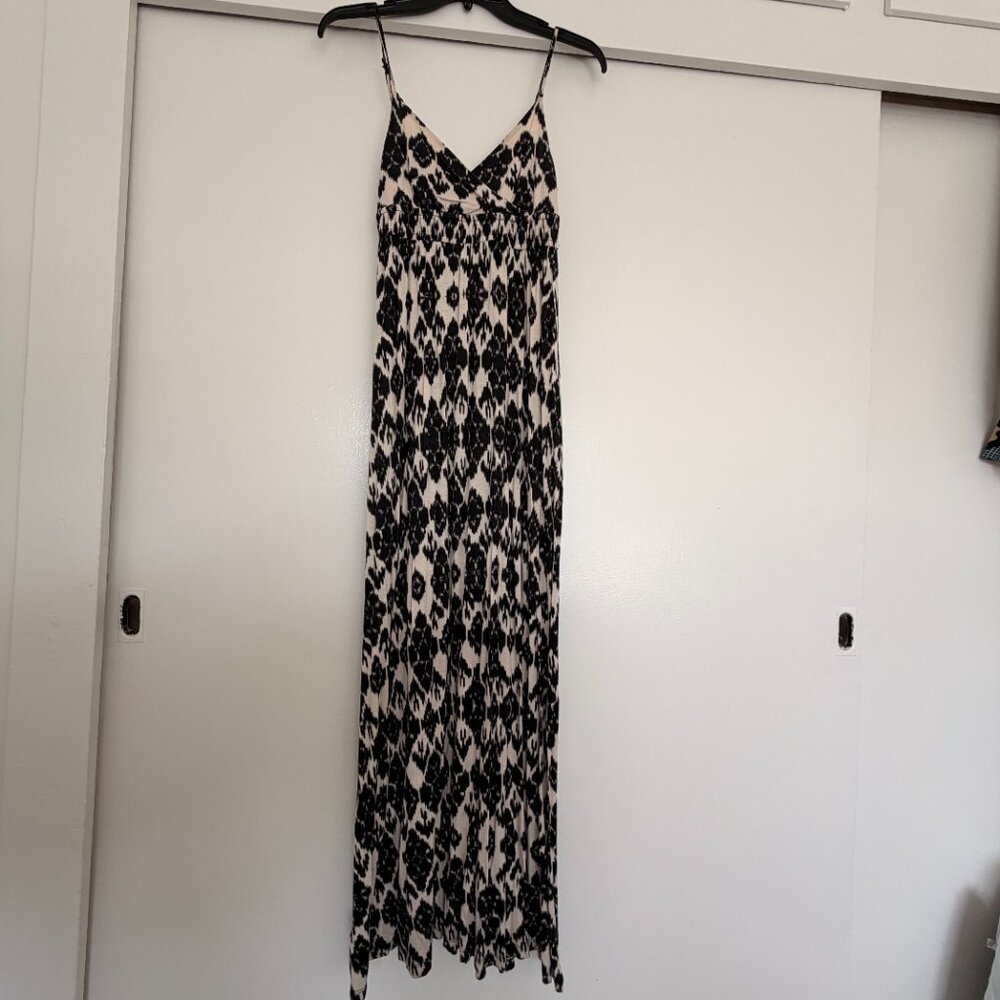 LOFT ikat maxi dress in black and cream